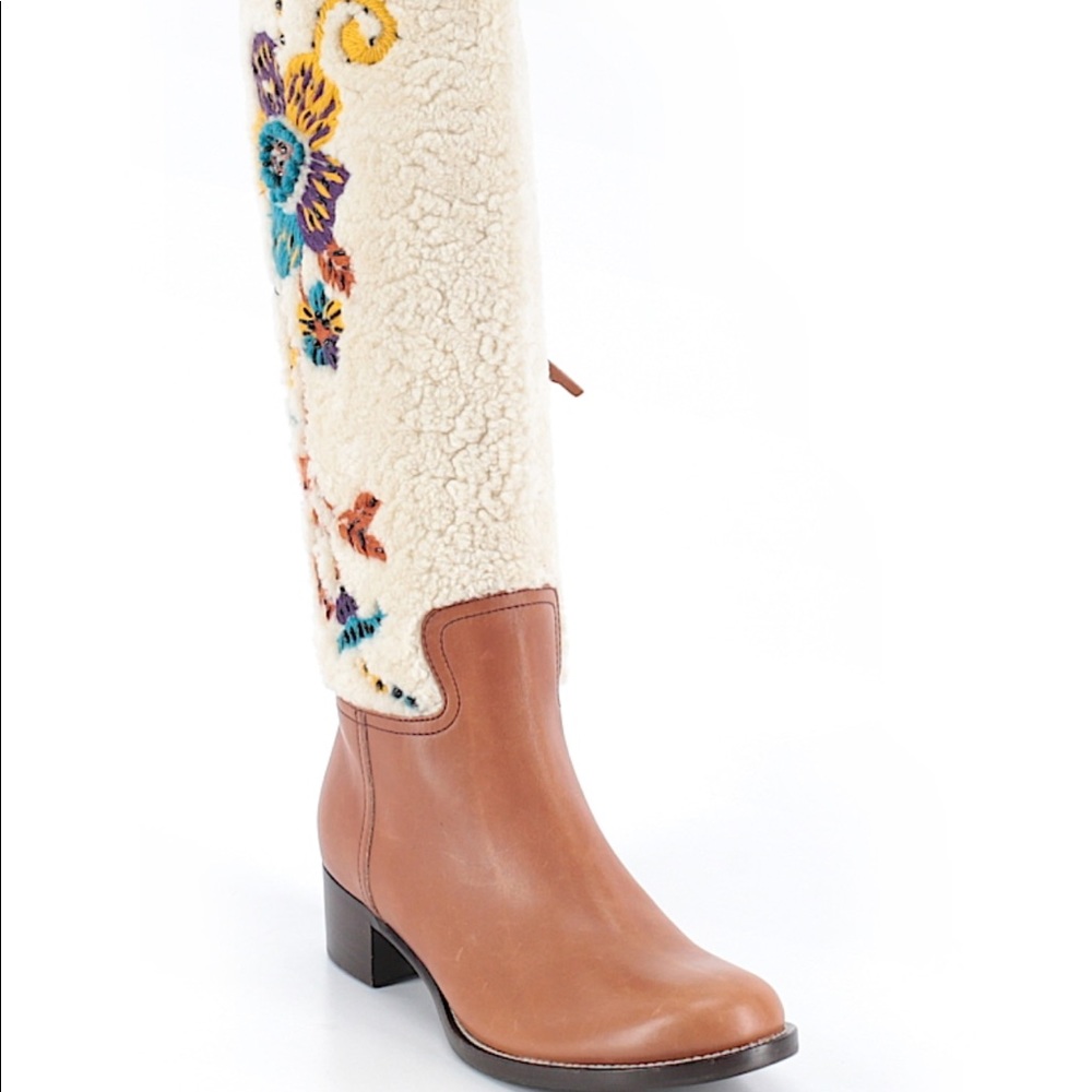 MIU MIU light brown leather embroidered boots